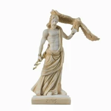Zeus Greek God Jupiter Thunder Statue Figurine Gold Alabaster 7.48"