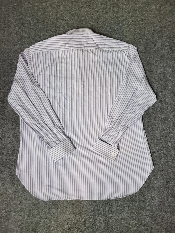 Brioni Men's Dress Formal Shirt Size L White And Purple  Stripe French Cuff - Image 2 of 4