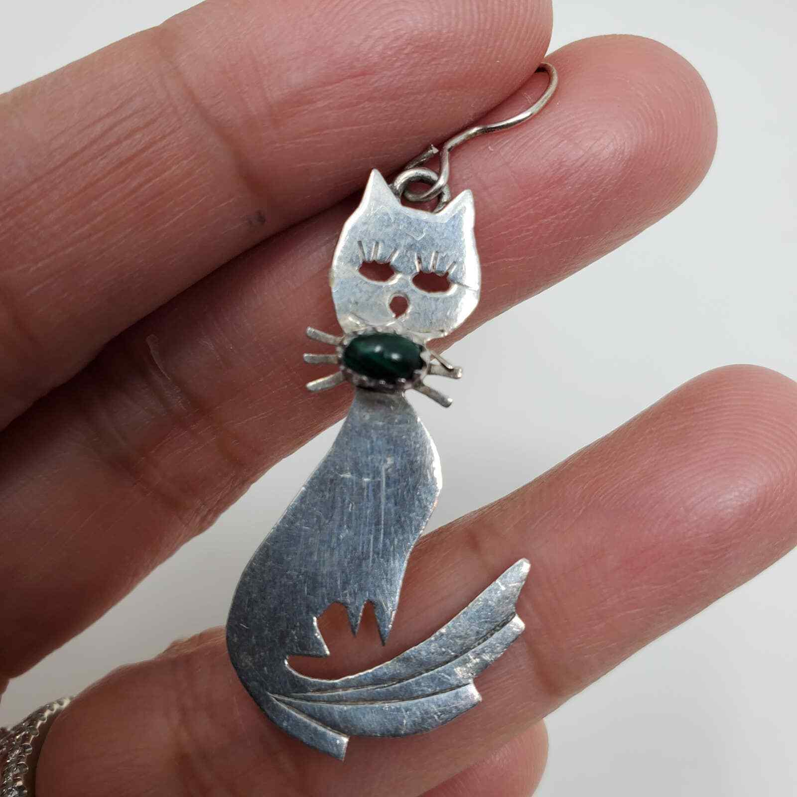 Sterling Silver Gemstone Dangle Cat Earrings Jewe… - image 5