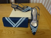 Jacques Vert Banded Detail Shoes And Matching Bag -teal/mid Blue Size 4 -new Jacques Vert Banded Detail Shoes And Matching Bag -teal/mid Blue Size 4 -new