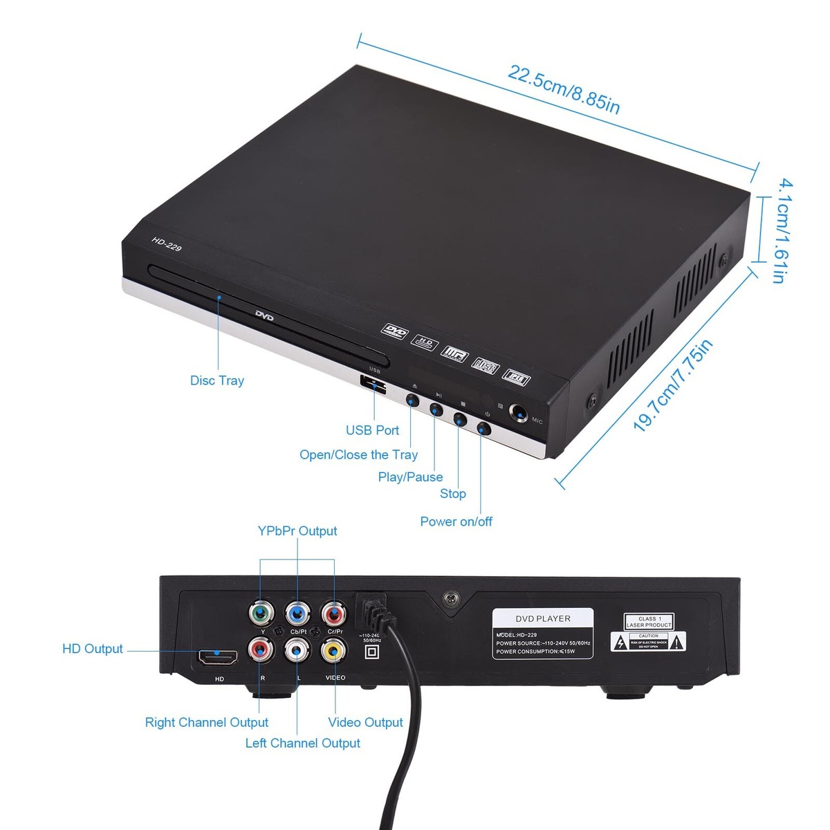 DVD Player, HD AV Output, All Region Free CD DVD Players for