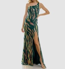 City Studio Juniors' Women's Green Sequins One-Shoulder Gown Dress Size 0
