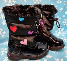 Totes Girls Sweetheart Black with Hearts Winter  Snow Boots Size: 7 M NWT 