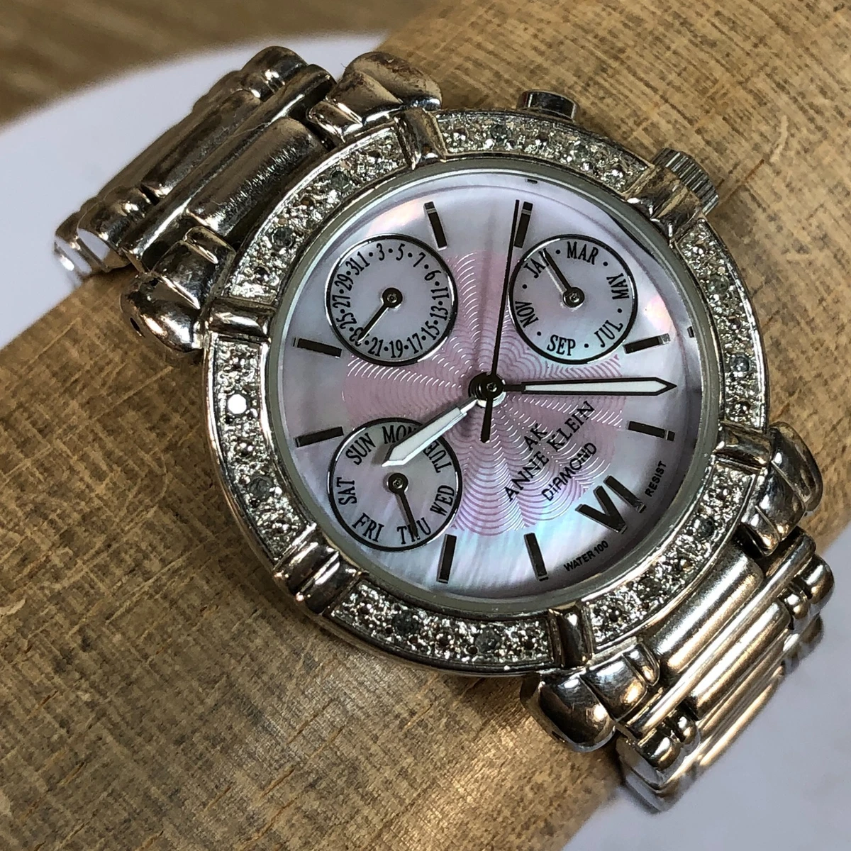 Anne Klein Women s 10 7899 Diamond Accented Multi Function Silver Tone Watch