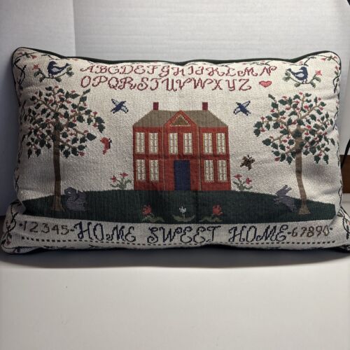 Tapestry Pillow Home Sweet Home ABC House Nature Folk Art 11”x 18”.