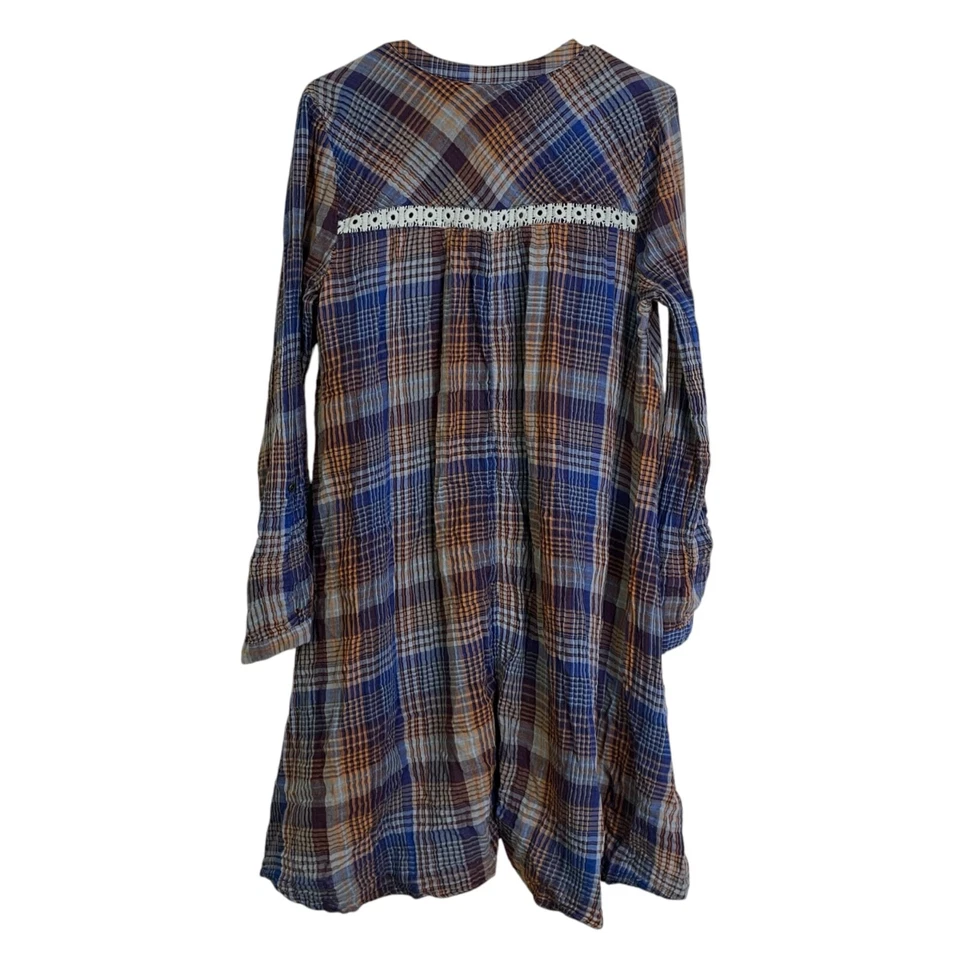 Vestido Holding Horses Cuadros Manga Larga Botones Cuello en V Boho Hi Lo Para Mujer Grande Foto 2 de 4