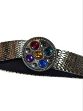 Vintage Gold Tone Fish Snake Scale Metal Stretch Belt Faux Gem Disco 80s 70s