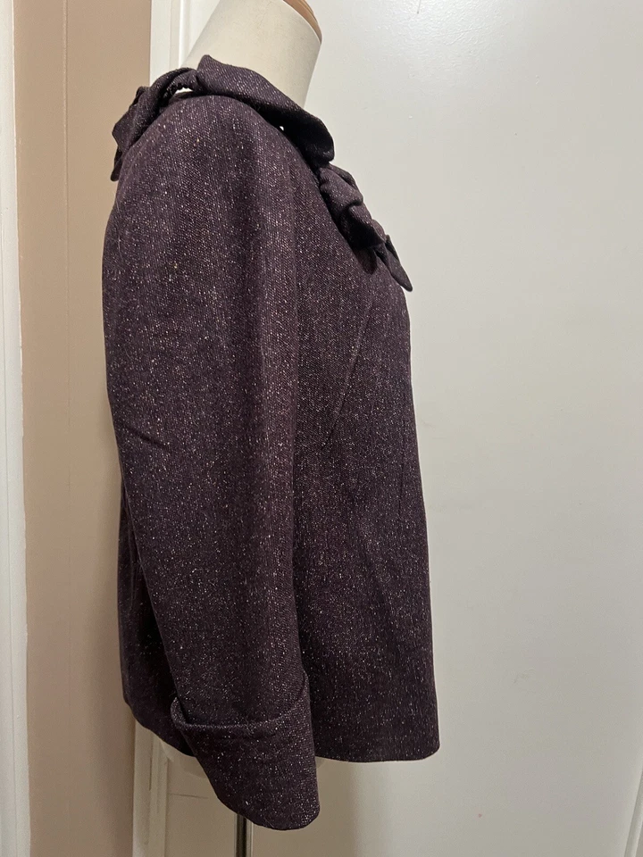 Rebecca Taylor 女式短紫色夹克 Rosette 领 3/4 袖 8 码 — 第 3/4 张图片