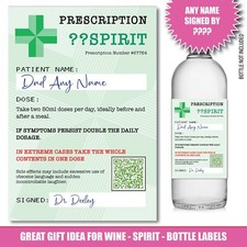 Personalised Fathers Day Bottle label Presciption Gin Wine Vodka Rum 195