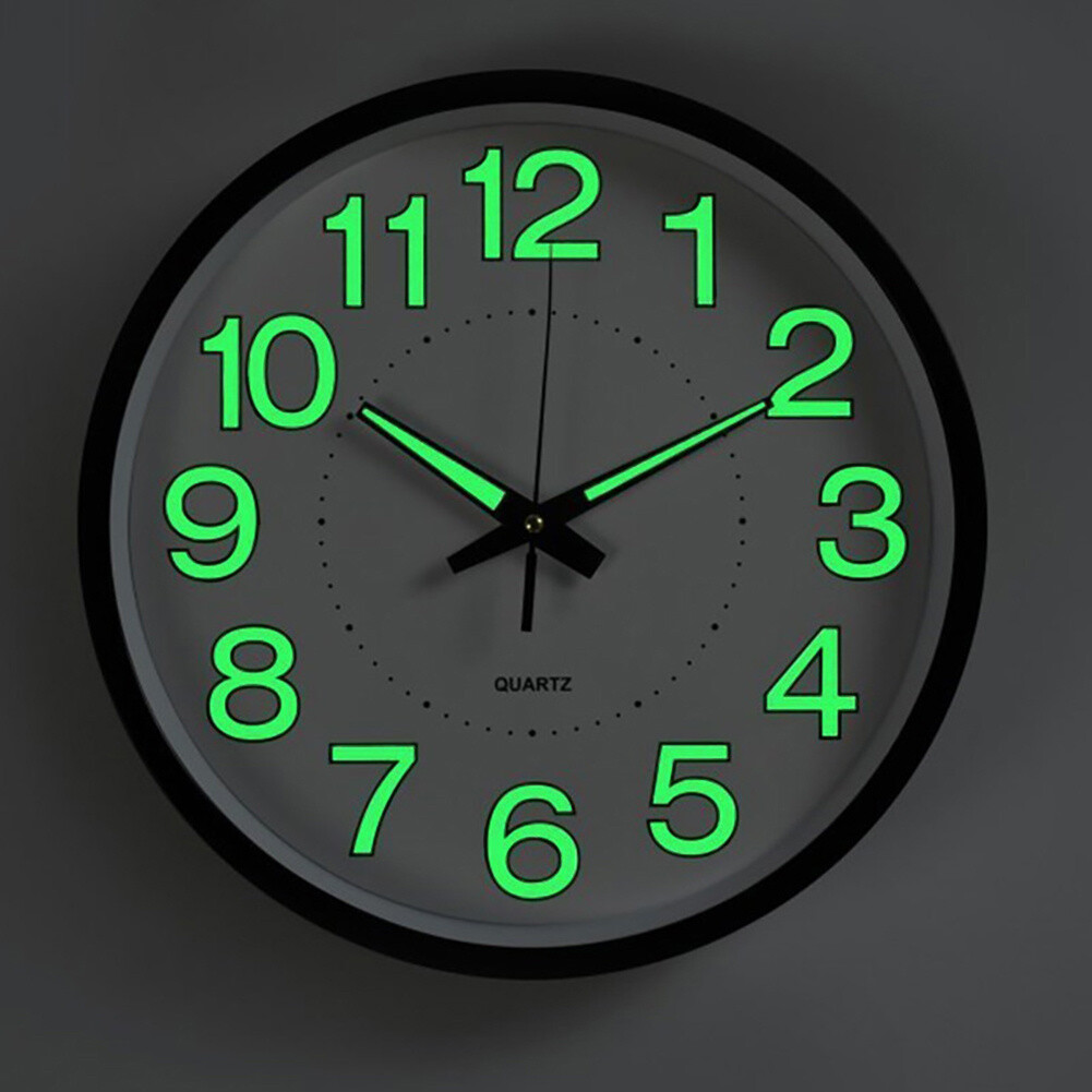 12inch Standard Round Wall Clock Digital Quartz Luminous Clocks Glow In ...