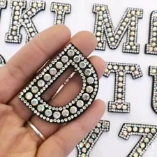 A-Z Rhinestone Parches English Alphabet Letter 3D Iron Patches Clothes Patch ☋