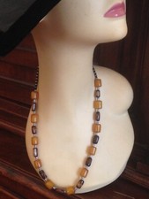 Collier Ancien Long En Perles De Type Bakélite - Longueur 65 Cm, Beige, Vintage Français