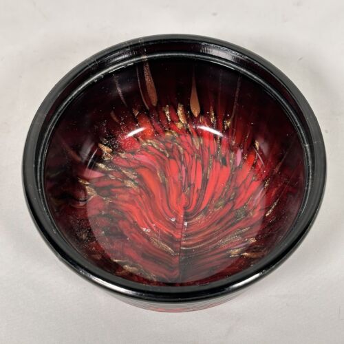 Vintage Murano Vincenzo Nason Bowl Glass Red Black Gold Aventurine Swirls C - Picture 2 of 8