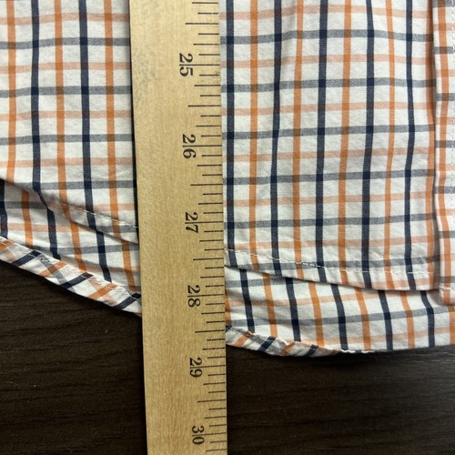 IZOD Shirt Men's Small White Orange Blue Check Plaid Button Down Long Sleeve - Picture 6 of 8