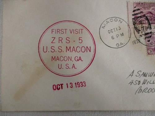 OCT 13 1933 FIRST VISIT ~ ZRS-5 USS MACON ZEPPELIN MACON GA w NRA STAMPS COVER - Picture 3 of 3