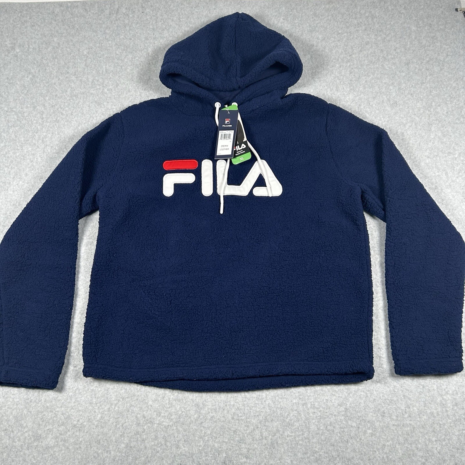 Felpa con cappuccio donna Fila Sherpa Caroline blu navy nuova con etichette taglia XL #1327484