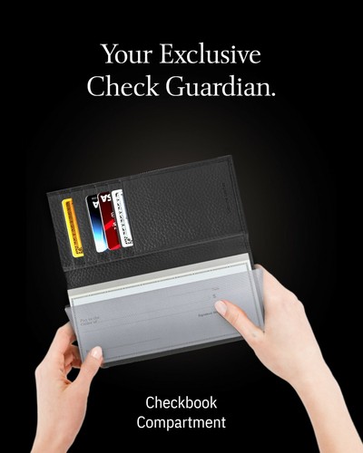 Genuine Leather Checkbook Cover Card Holder Wallet For Women & Men RFID Blocking - Picture 19 of 119