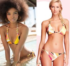 Trina Turk Carmel By The Sea Tangerine Triangle Top  Bottom Swimsuit Bikini Set