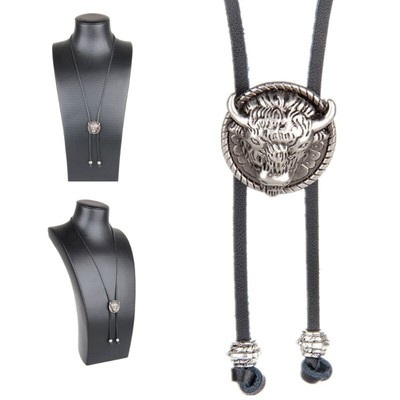 Mens Leather Cow Head Bolo Tie Necklace Jewelry Western Cowboy Fashion Men