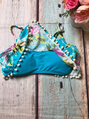 Bikini Top MEDIUM Floral w/ Hanging Balls Swimsuit Top Swimsuit Bra - Picture 2 of 5