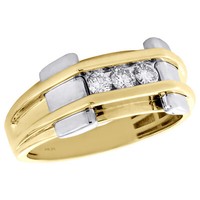 10K Gelbgold Diamant Ehering 9.75Mm Herren 3 Stein Kanal Set Ring 1/3 Karat