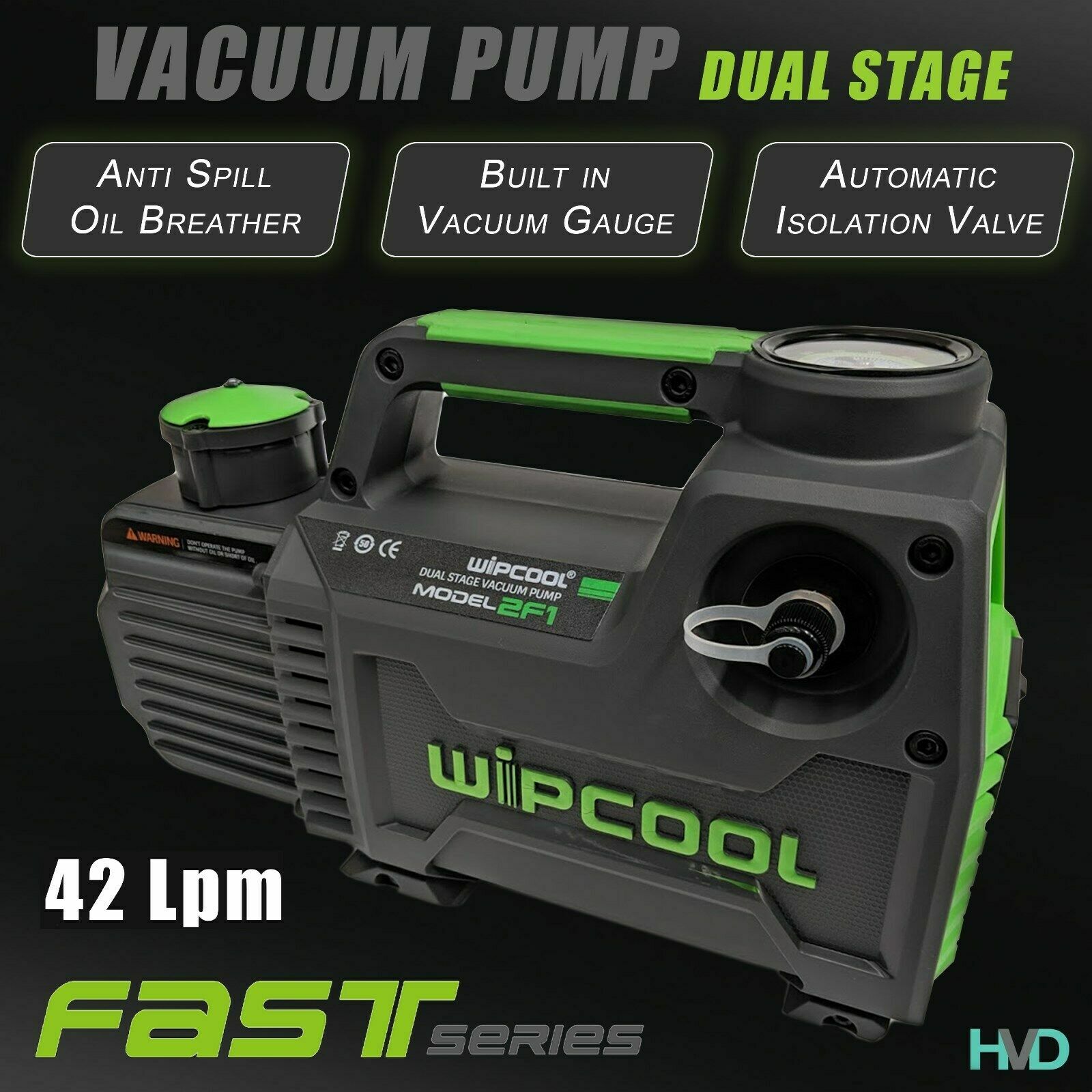 Refrigeration HVAC Vacuum Pump, 2 Stage 42 Lpm, 15 Micron, 240V