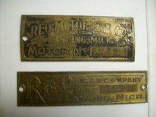 1907 REO Motor Car Brass body & motor tags plates