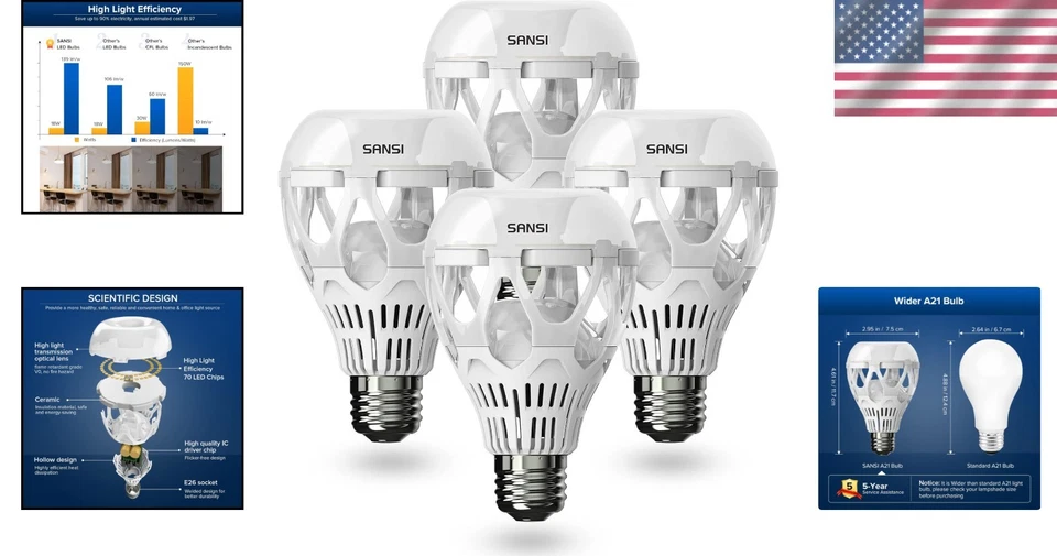 Bright A21 LED Bulbs 4-Pack: 18W 2500 Lumens, 5000K Daylight, E26 Base - Image 2 of 4