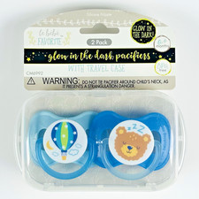 NEW Le Bebe 2 Pack Glow-in-the-Dark Blue Pacifiers Balloon, Bear Cub w/ Case