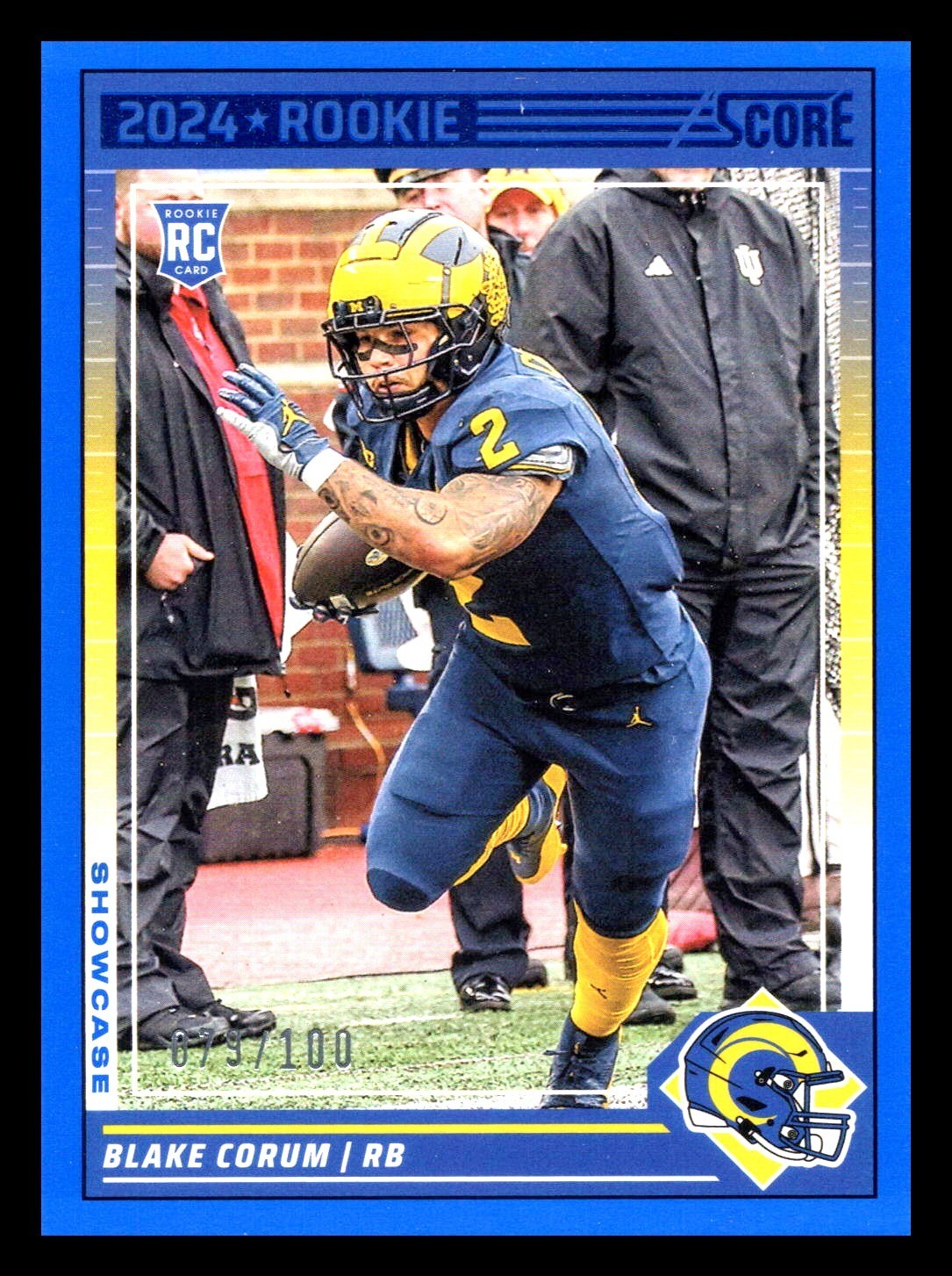 2024 Score Rookies Showcase /100 Blake Corum #389 Rookie RC Rams Michigan