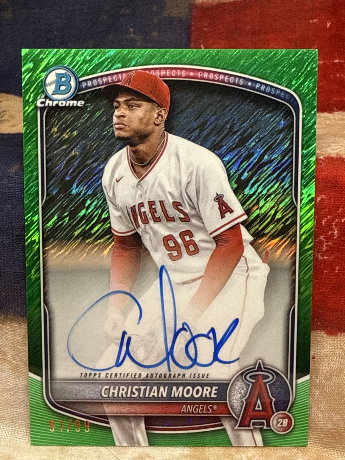2025 Bowman - Chrome Green Shimmer Auto 91/99 CHRISTIAN MOORE #CPA-CMO Angels
