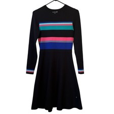 Smashed Lemon Knit Dress Womens Size 8 Black Long Sleeve Multicolor Stripes