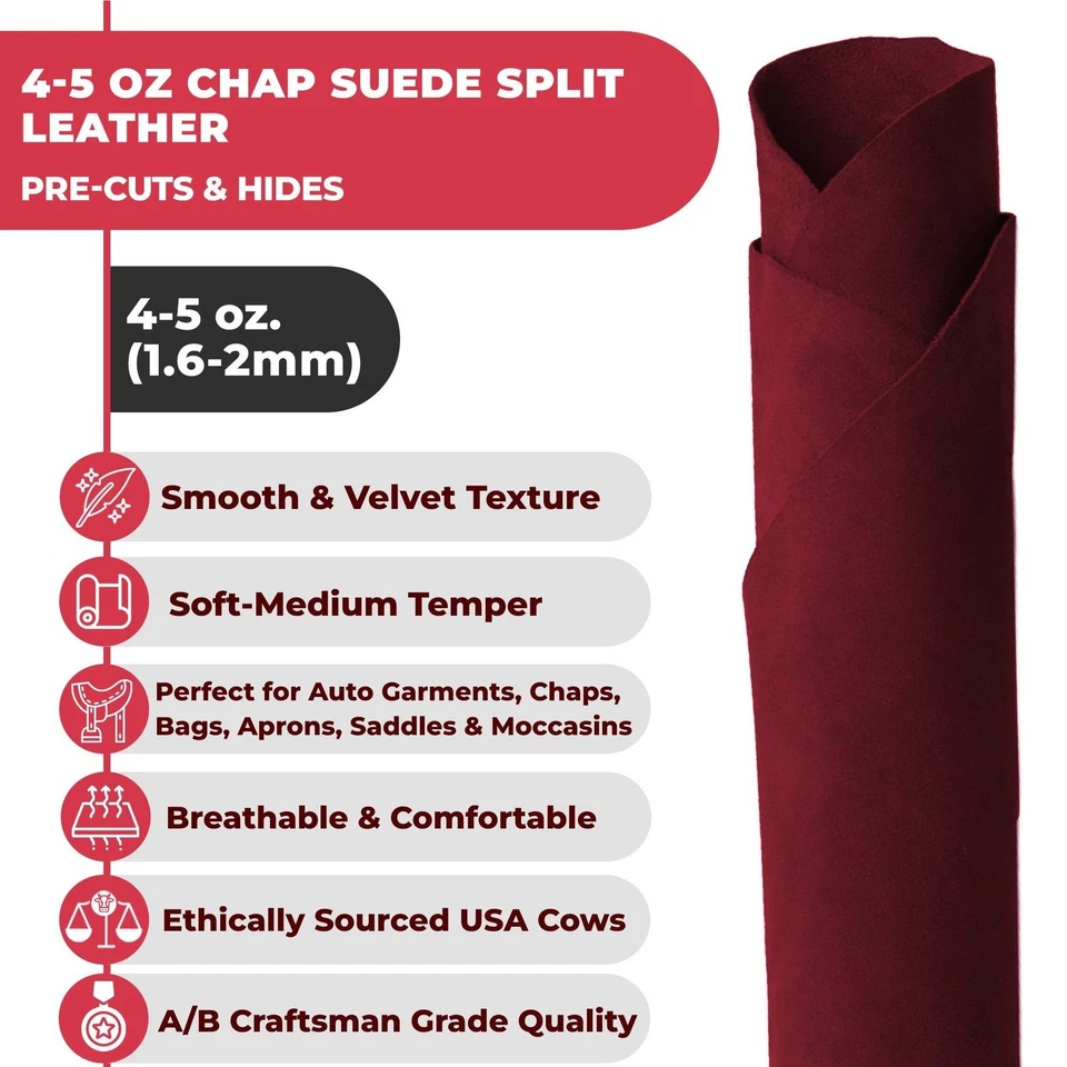 ELW Chap Splits Suede 4-5 oz (1.6-2mm) Pre-Cut Piece Leather AB Grade Cowhide - Image 4 of 4