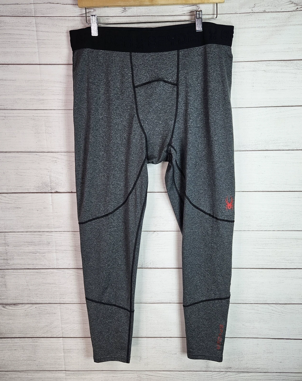 Men's Spyder Active ProWeb Gray & Black Stretch Baselayer Pants Tights Sz XL