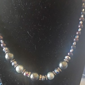 Black & Grey Pearl Hematite Crystal  Set Necklace Bracelet & Earrings