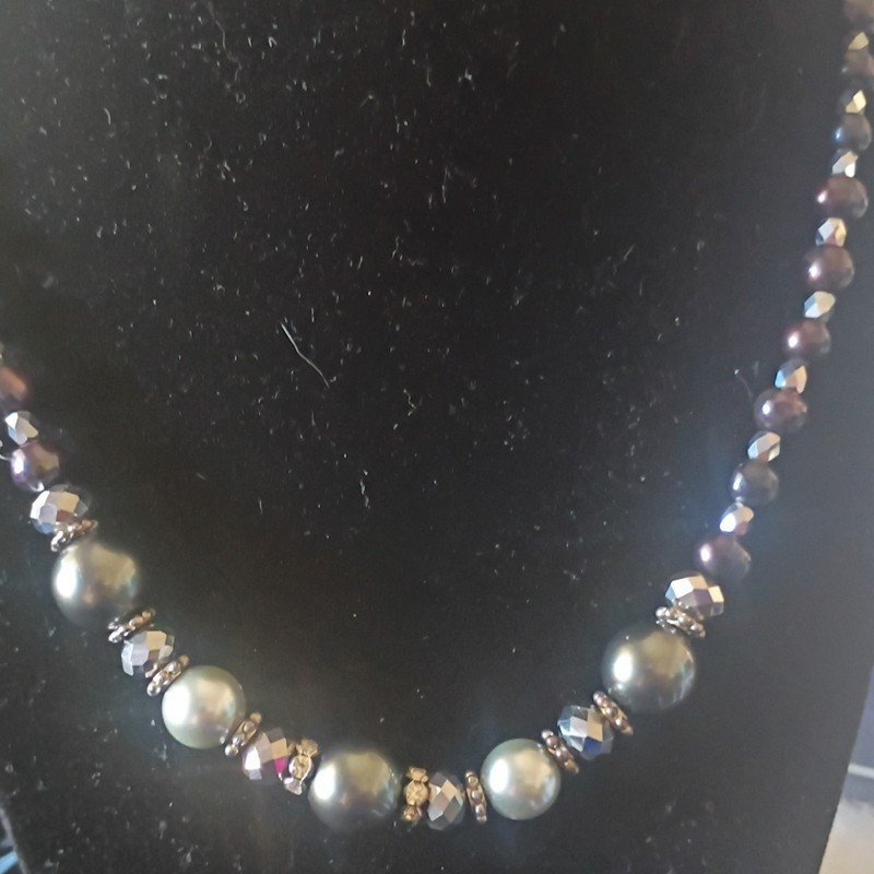 Black & Grey Pearl Hematite Crystal  Set Necklace Bracelet & Earrings