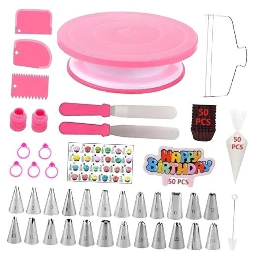 Cake Decorating Kit, 190 Pcs Baking Supplies Tools with Cake Turntable, Pink
Opens in a new window o