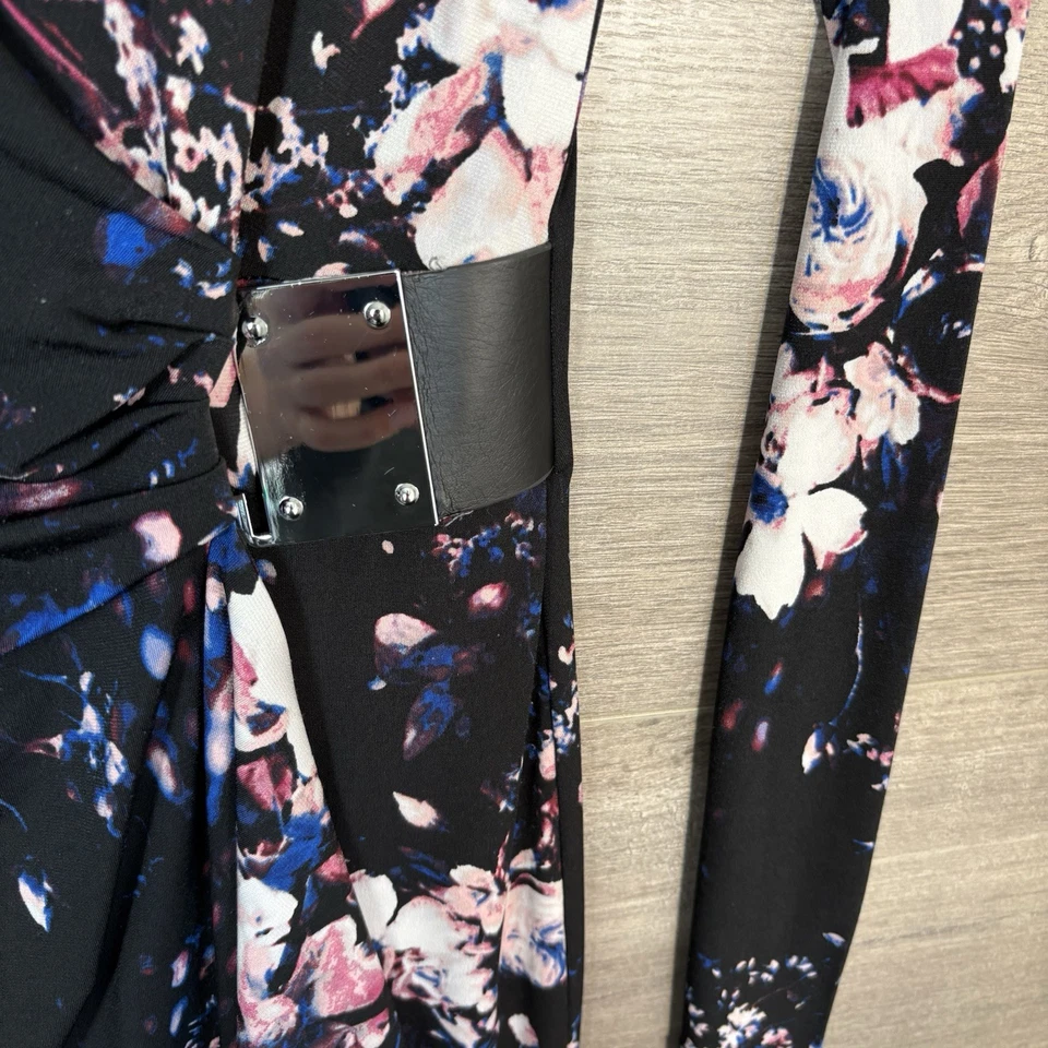 Vestido de mujer Jennifer Lopez talla pequeña manga larga estampado floral jersey negro Foto 4 de 4