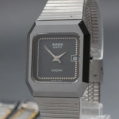 Vintage 80s RADO Diastar 111.0140.3 Qz Black Dial 25mm Women's Watch New Battery