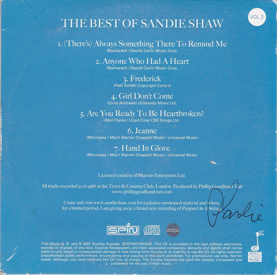 THE BEST OF SANDY SHAW Vol. 2 ( SUNDAY EXPRESS Newspaper CD ) LIVE - Bild 2 von 3