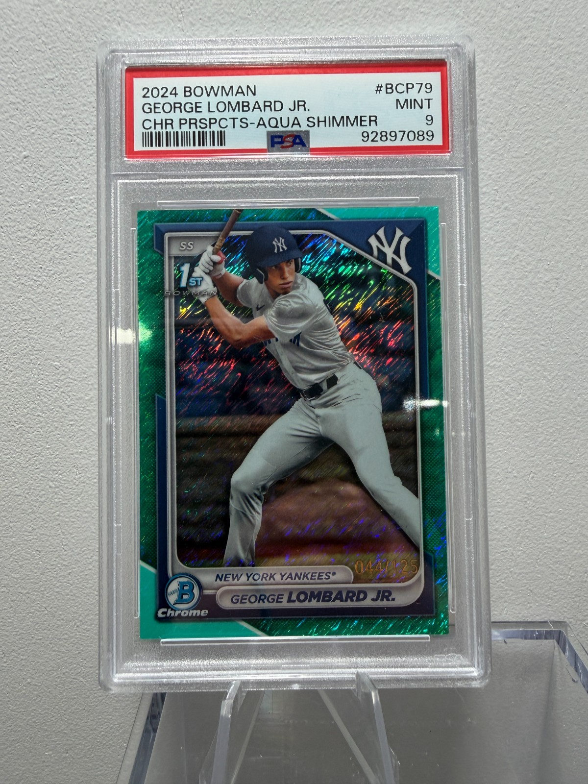2024 Bowman Chrome 1st /125 Aqua Shimmer Refractor Bcp79 George Lombard JR  PSA9