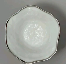 Pampa Bay Porcelain? Round White Serving Bowl with Scalloped Silver Edge & Trim