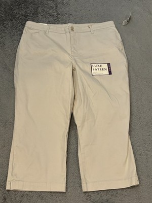 NWT Gloria Vanderbilt Capri Pants Womens 16 Luxe Sateen Khaki Unltd Beige Slim