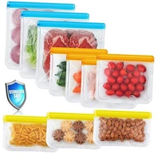 10 Pack Dishwasher Safe Reusable Bags, Leakproof Reusable Freezer Multicolor