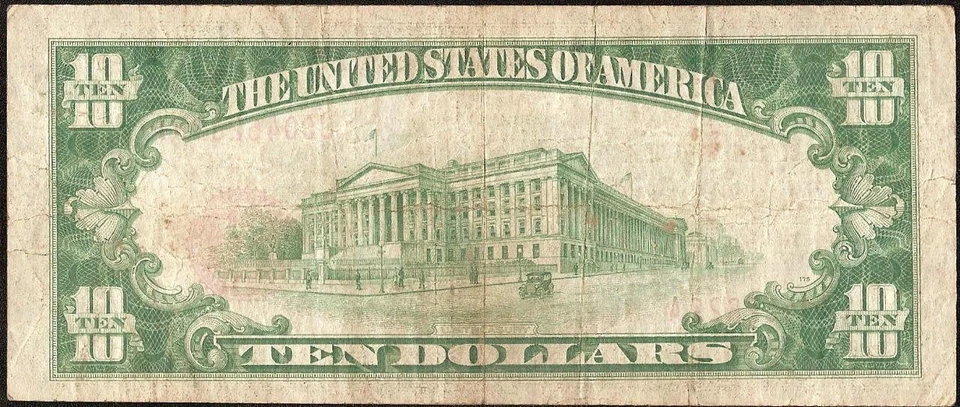1929 $10 DOLLAR BILL BROWN SEAL BANK NOTE OLD PAPER MONEY NATIONAL CURRENCY - Image 2 of 2