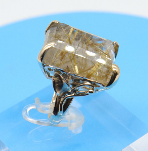 Anillo de cuarzo dorado rutilado de oro amarillo de 14k grande vintage años 80 talla 5,5 - Imagen 12 de 21