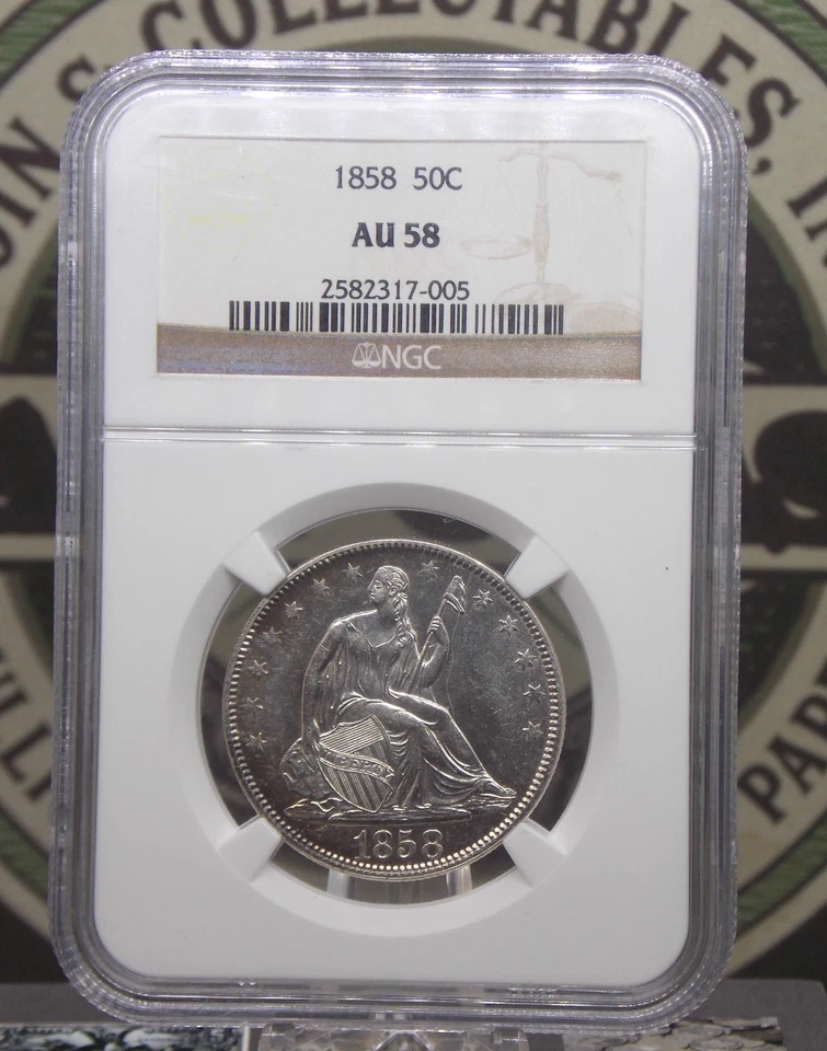 1858 "P" Seated Liberty SILVER Half Dollar 50c NGC AU58 About Uncirculated ECC&C - Image 4 of 4