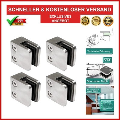 PRIOstahl Glashalter Edelstahl V2A 4 Stück 45x45x26 mm für 8 mm Glas