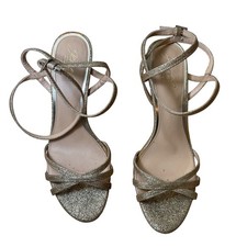 Jewel Badgley Mischka Glitter Stiletto Heels Gold Ankle Strap Women Size 9