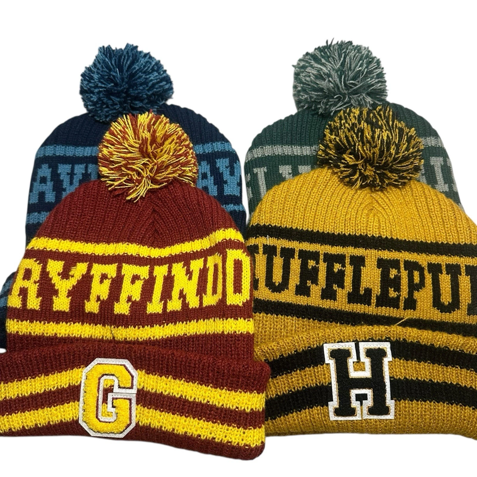 Harry Potter Beanie Hat Collegiate Winter Knit Cap with Cuff and Pom Set Of 4